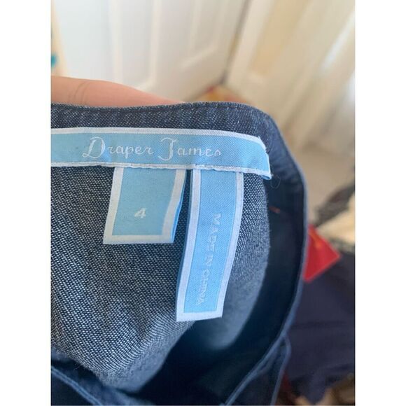 Draper James Dress Blue Denim Chambray Cotton Ruffled Front Casual - Picture 4 of 9